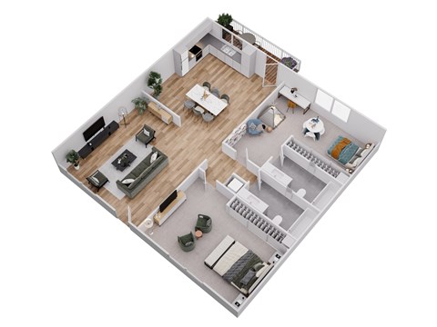 Floor plan for 2 beds, 2 baths, 990 sqft